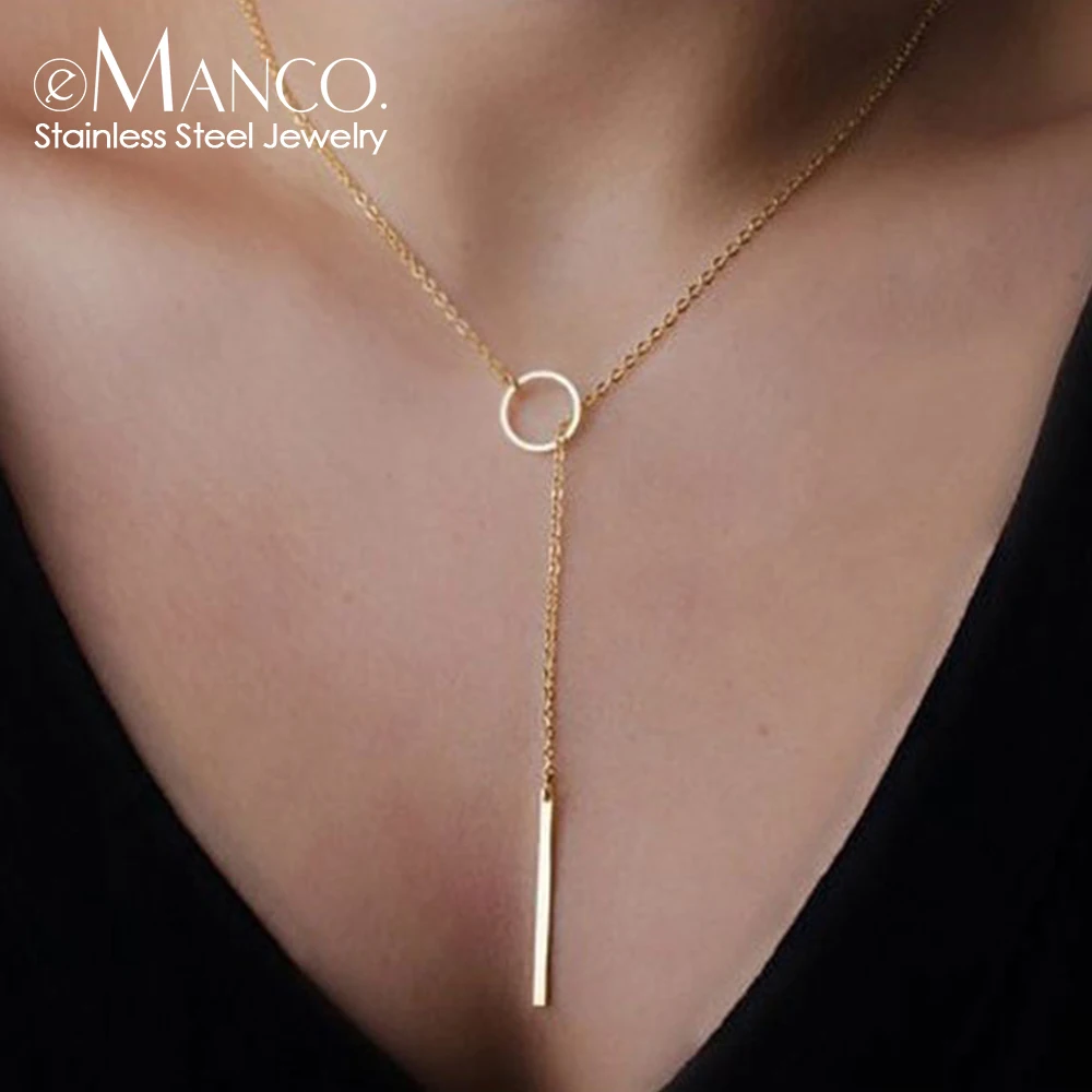 EManco Lariat Drop Delicate Choker Statement Long Necklace Thin Chain Bar Latest Women Gold Pendant Y Shape Necklace