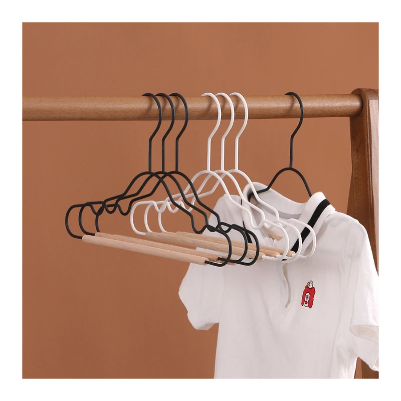 

Wholesale High Quality Standard Simple Custom Black white iron hanger solid wood hanger for clothing children Shirt Coat pants