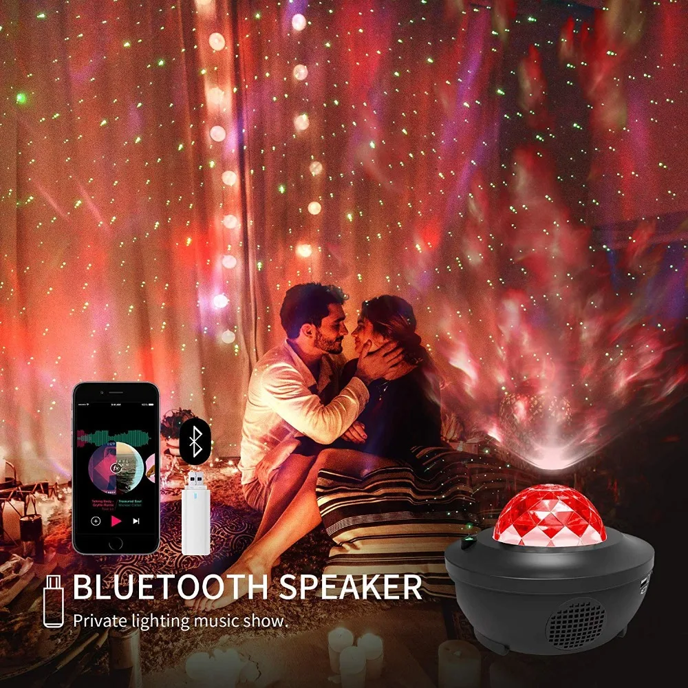 LED Star Projector Night Lamp Galaxy Starry Night Light, Ocean Wave Projector With Music Sterren Speaker Remote Control