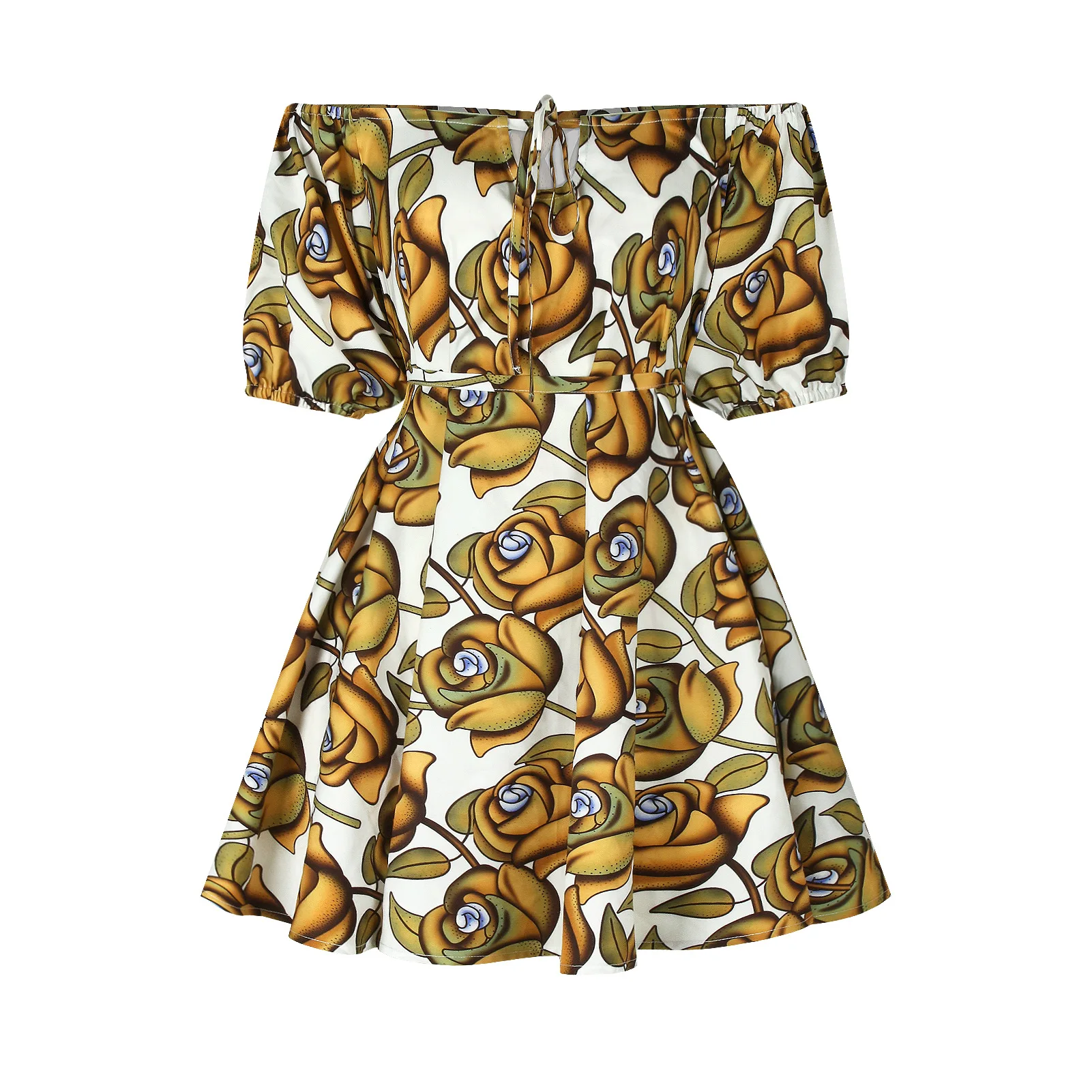 

African style digital print women's sexy one-line neckline dress with mid-sleeve lace fashion casual pocket skirt, Picture color
