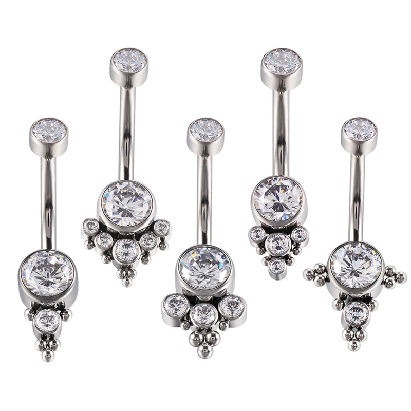 

GZN Female Navel Rings Belly Button Ring Nailing Catch Zircons Threaded Stud Piercing Belly Jewelry ASTM F136 Titanium for Women