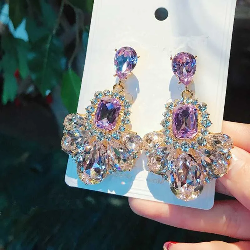 

New Fashion Elegant Exaggerated Purple Crystal Pendant Earrings For Female Girl Party Jewelry gift, Picture shows