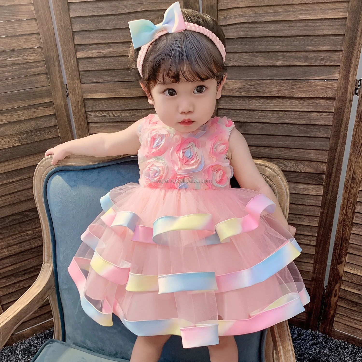 

MQATZ Summer New Girls' Dresses 1-6 years old Children's Fluffy Princess Colorful Matching Party Dress