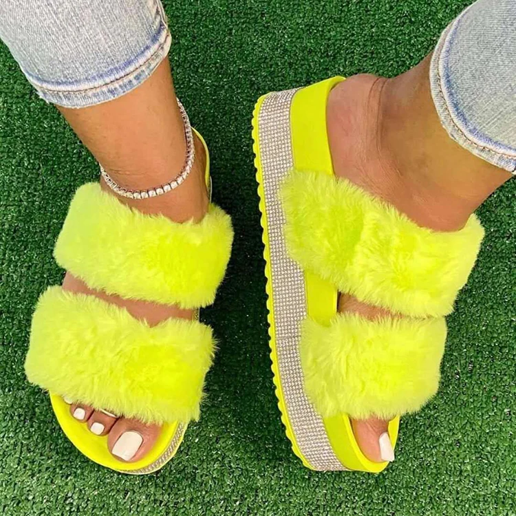

Foreign trade large size sandals women 2021 summer new style plush rhinestone platform sandals plush women's shoes