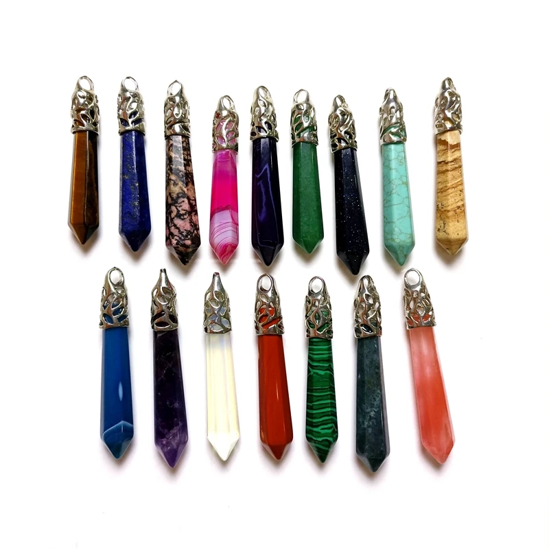 

Factory Wholesale Gemstone Bullet Point Crystal Necklace Wholesale European American Hexagonal Natural Quartz Stone Pendant, Multi quartz pendant