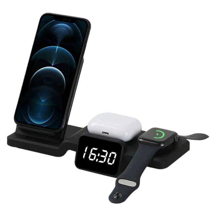 

Wholesale C100 5 In 1 Clock Qi Wireless Charger Charging Holder Stand Station For iPhone, Black