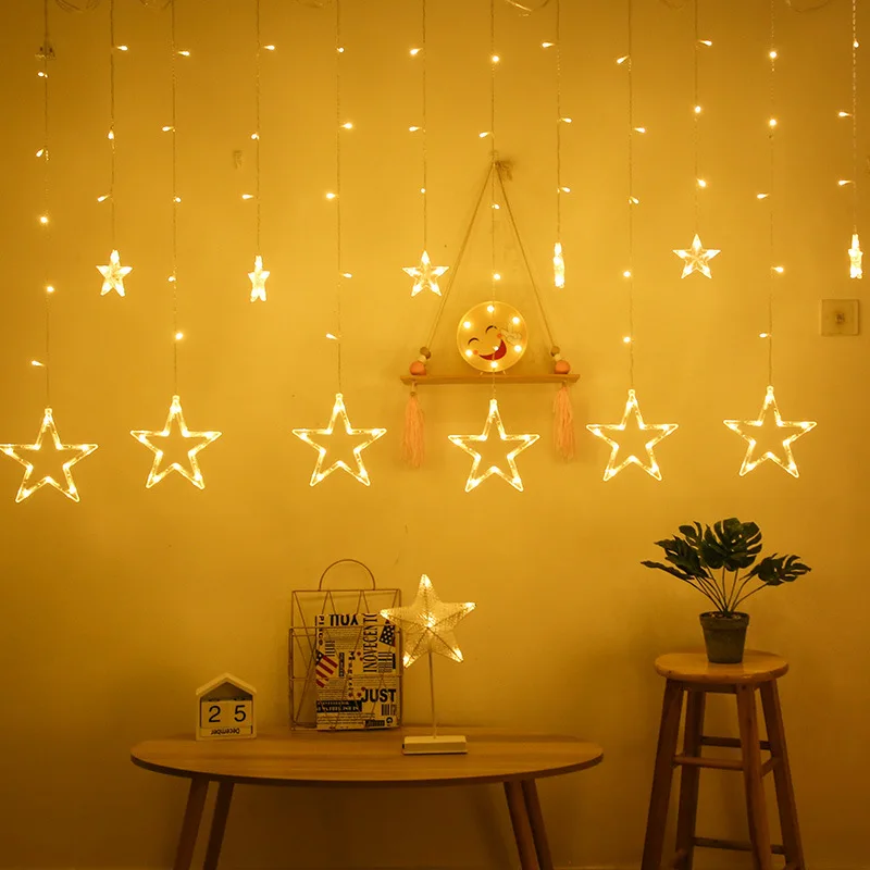 

Star Curtain String Lights 8 Modes Romantic Fairy Warm White for Home Bedroom Party Holiday Decoration Voltage 110V/220V