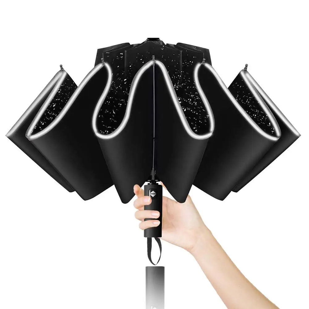 

Inverted Umbrella Windproof Umbrella Compact Folding Reverse Umbrella with Reflective Stripe 10 Ribs Auto Open and Close, Customized color