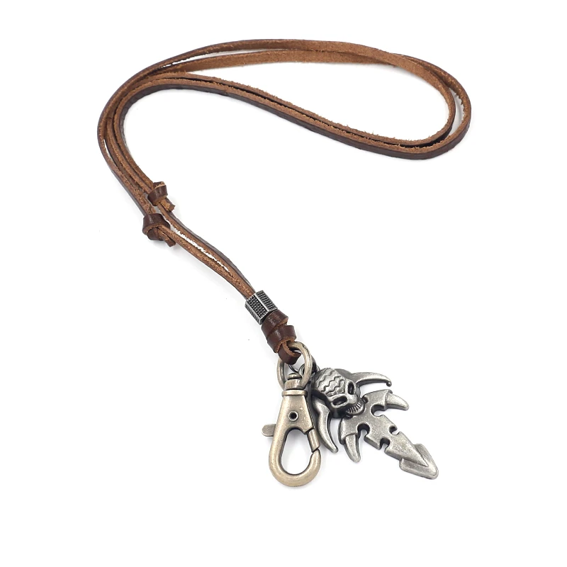 

Men's Necklaces Creative Jewelry Adjustable Retro Alloy Pendant Key Hook Leather Necklace, As picture