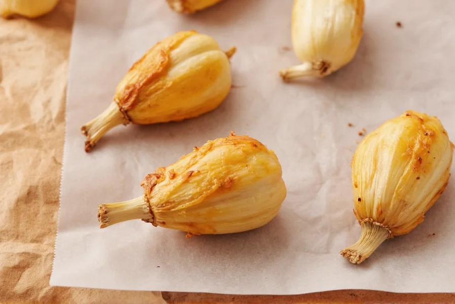 Comparison of under-roasted, perfectly roasted, and over-roasted garlic cloves