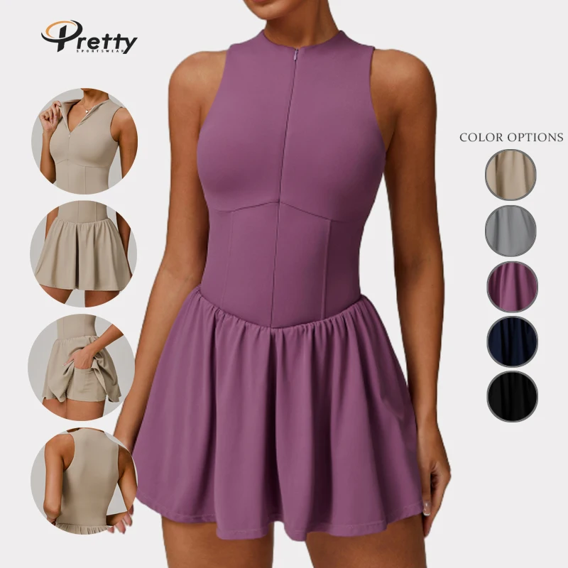 Wholesale Yoga Gym Tennis Skirts Half Zipper Sleeveless High Elastic Fitness Soft Breathable Workout Good Material Sportswear
