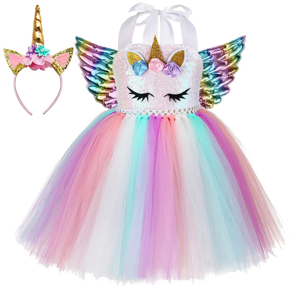 

New Arrival Unicorn Dress 2 To 12 Years Summer Party Dresses For Baby Girls, As pic