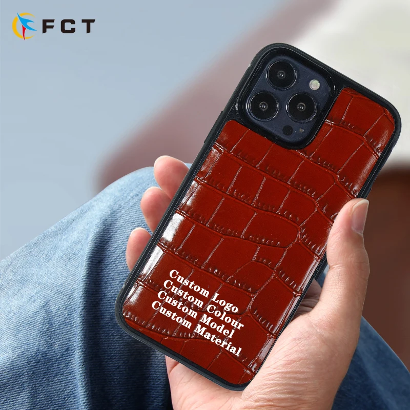 

wholesale factory custom logo crocodiles genuine Leather Mobile Phone case for iphone 12 13 14 pro