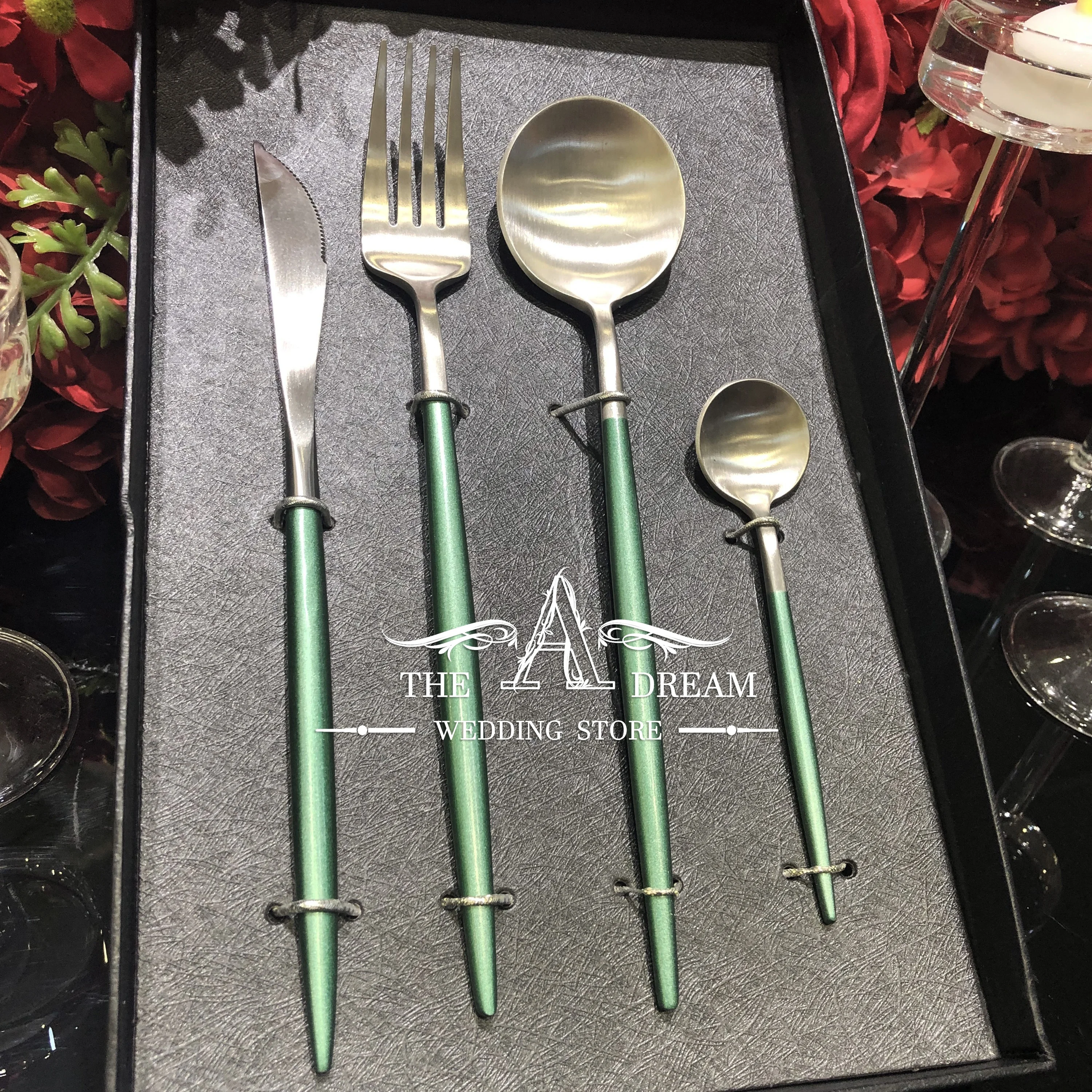 

CT02-MGS Portugal Cutlery Set Wedding Banquet Tableware Mint Green Silver Fork Spoon/ Cuchilleria From The A Dream Wedding Store