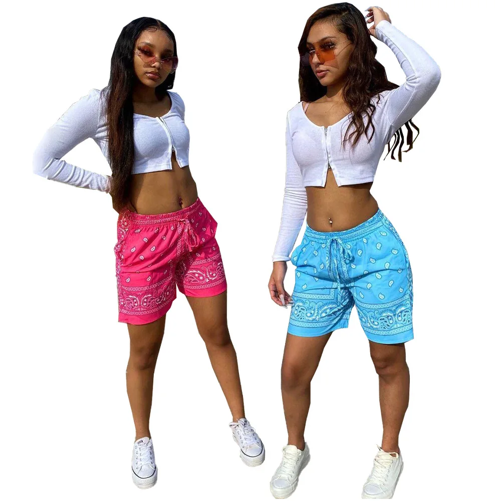 

2021 Hip Pop Custom Printing Pants Loose Straight Shorts Plus Size Paisley for Women, Picture show