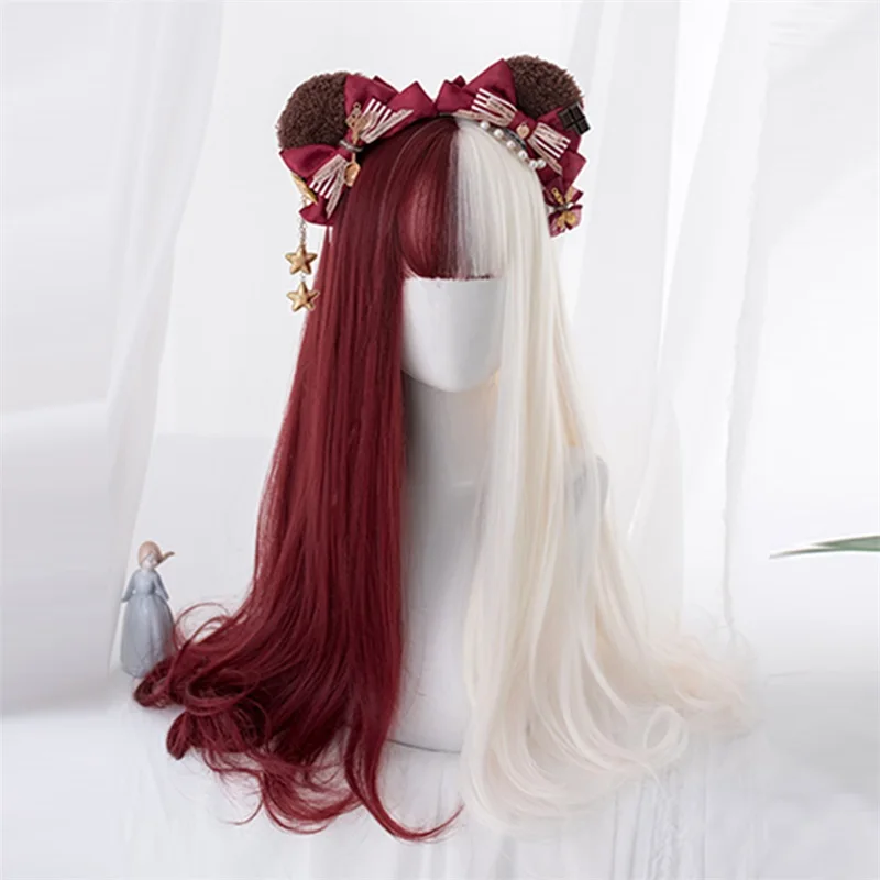 

Wholesale Anime Peluca 80cm Long Wave Yellow Red color Cosplay Synthetic Wig Party Wigs Anime Lolita Wig