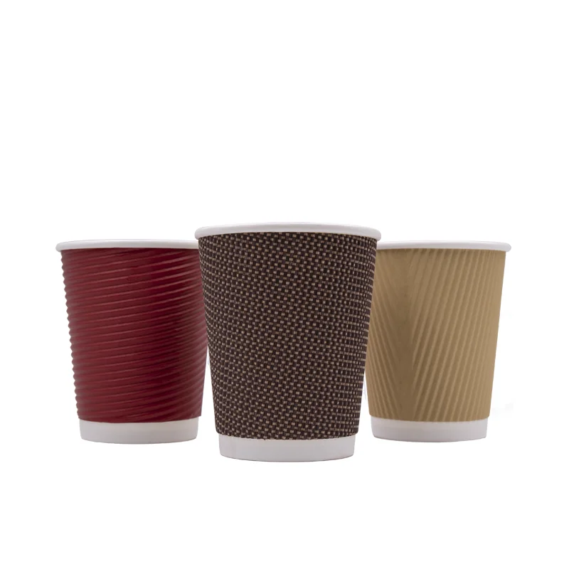 
8oz 10oz 12oz Hot Drink Biodegradable Ripple Wall Coffee Paper Cups with Lids 