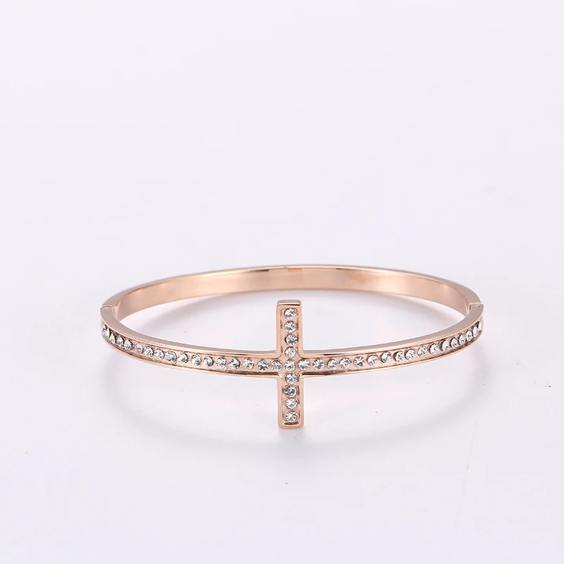 

Hot Selling Stainless Steel Zircon Wedding Gift Jewelry Accessories 14K Gold Plated Cross Bracelet