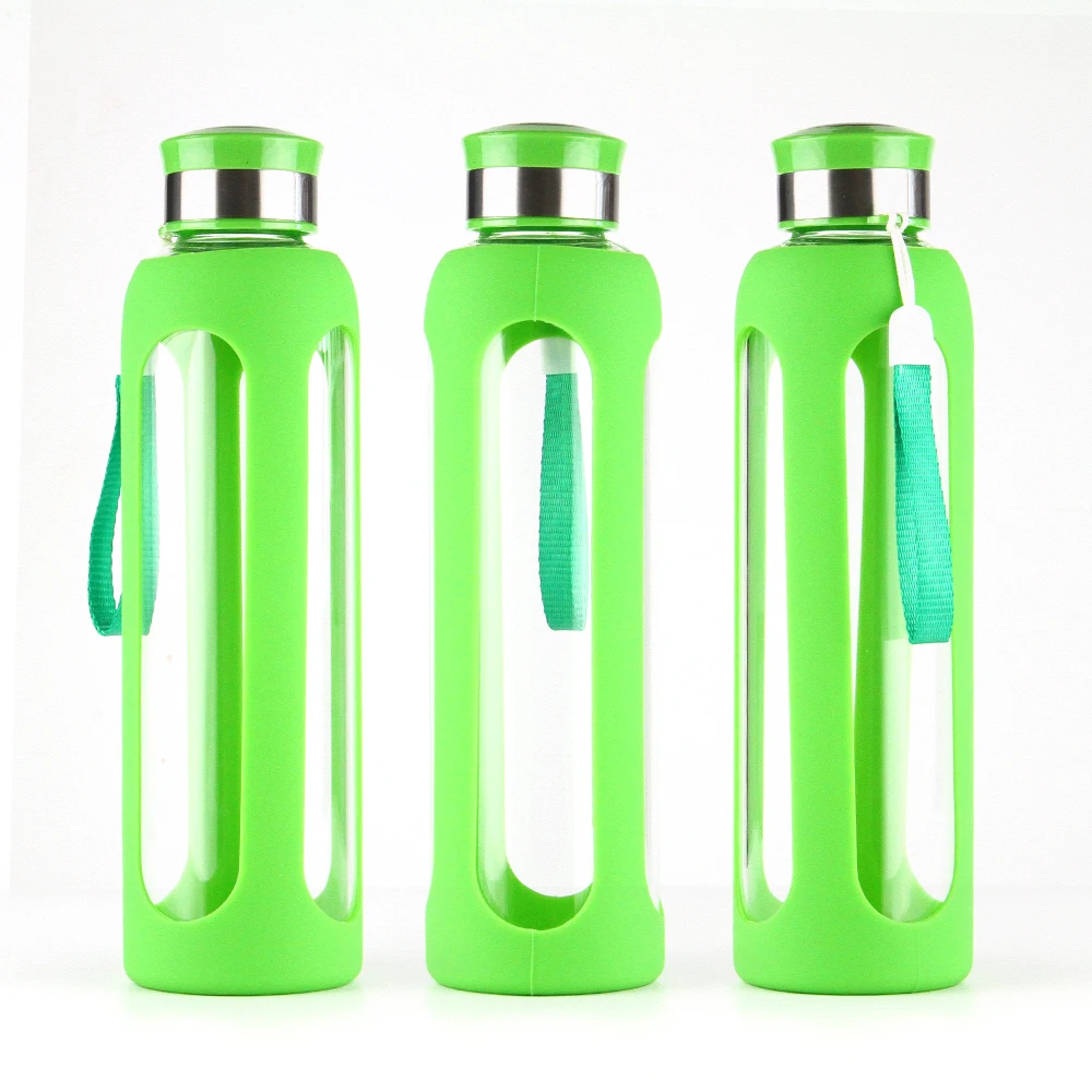 

550ml/20oz Simple design BPA free high borosilicate glass water drinking bottle with silicone sleeve, Can be customized