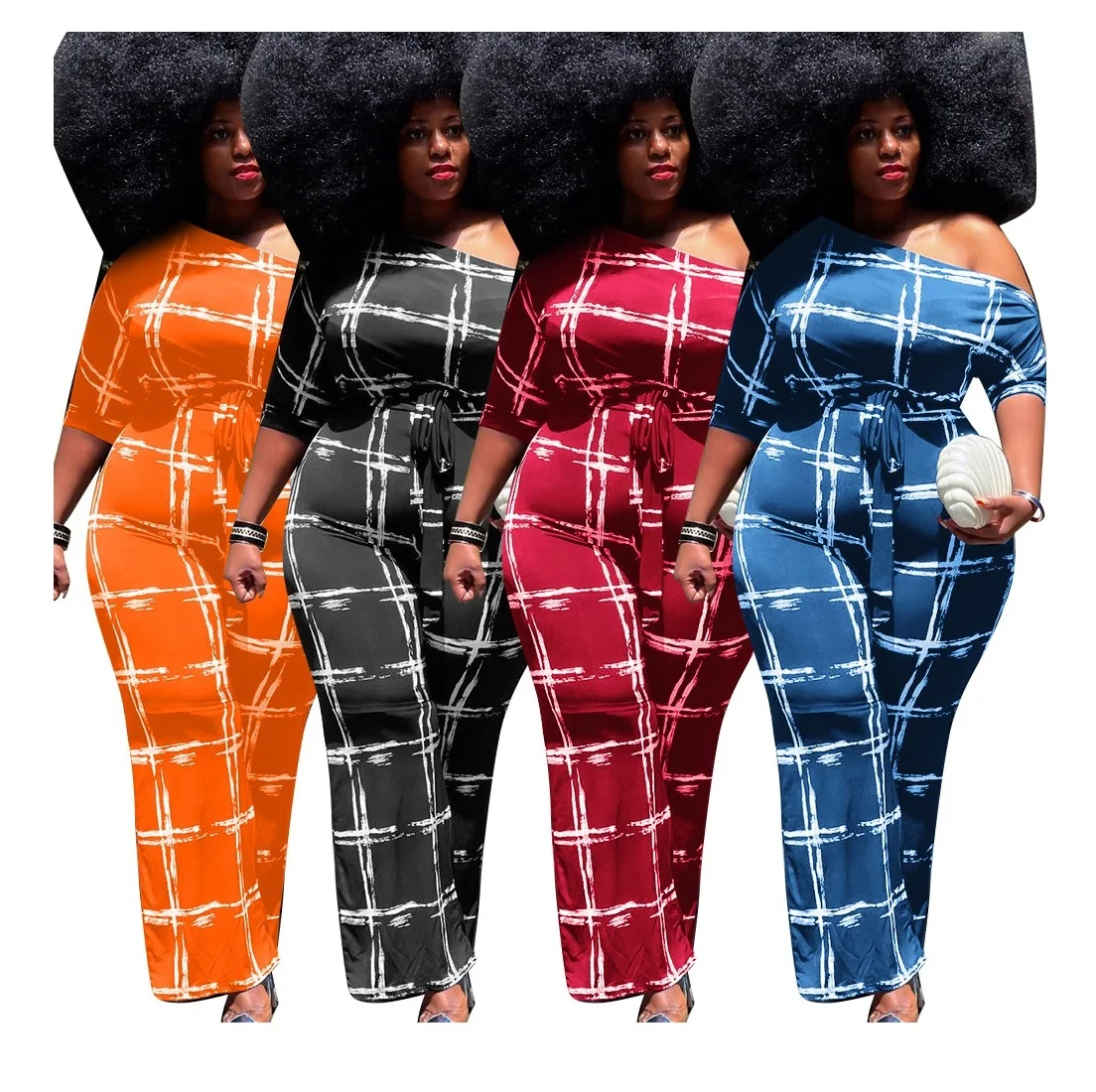 

Wholesale Plus Size Jumpsuit For Women Fall 2021 Fat Stacked Cargo Pants Off Shoulder One Piece Jumpsuit