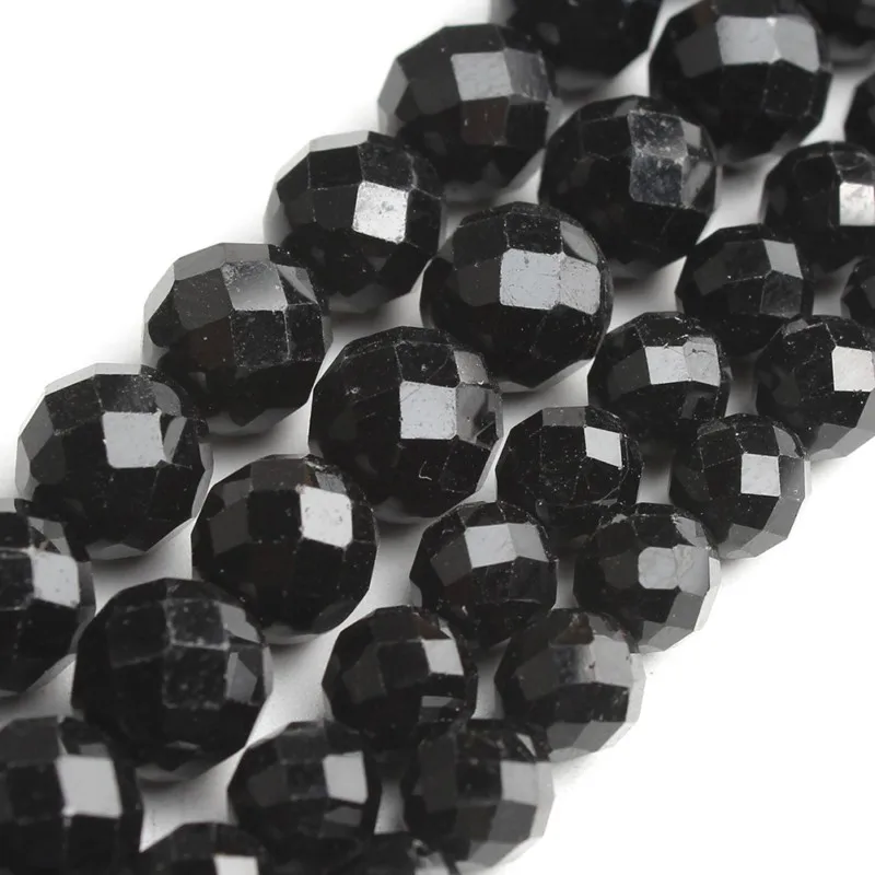 

New Design Wholesale 6/8/mm Natural Faceted Gem Black Tourmaline Stone Beads for Making Bracelet Necklace 7.5''