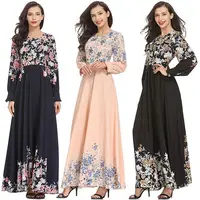 

2019 Hot Sale New Designs Fashion Abaya Women Wear Flower Printing Maxi Dress