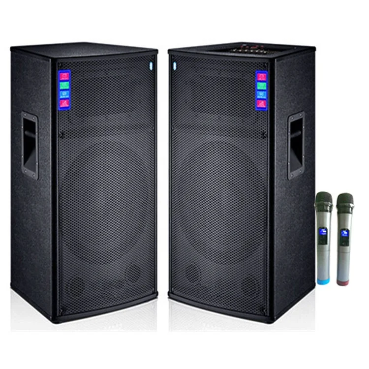 

Big Sound 15inch 150W*2 Outdoor Active Professional Stage Pair Speaker sound system with two wireless MIC for stage performance, Black