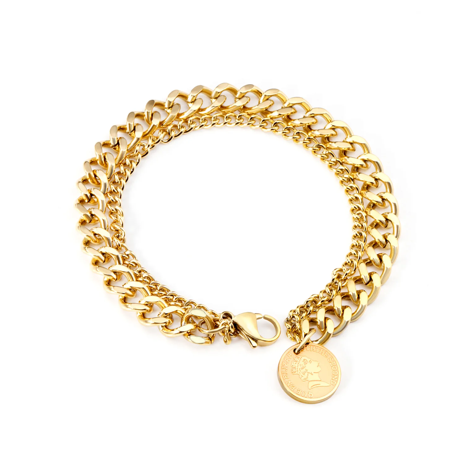 

Wholesale Top Quality Stainless Steel Gold Plated Religious Coin Charm Bracelet