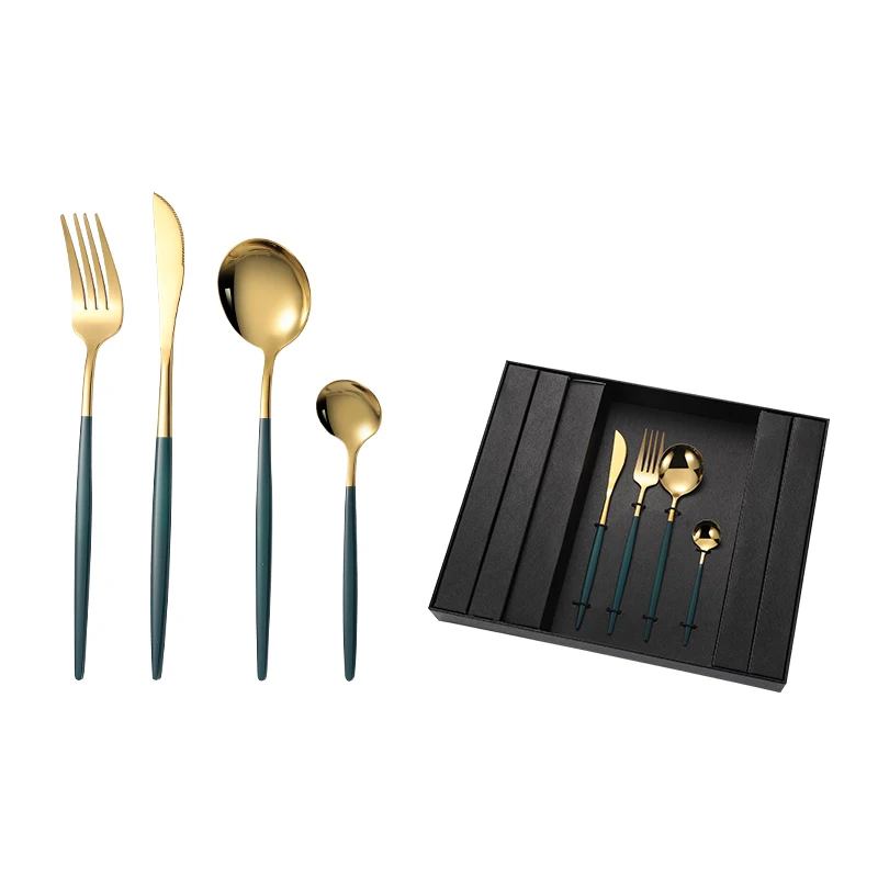 

24 Piece Cutlery Set Flatware Spoon Forks Knives Black Stainless Steel Gold Cutlery 24pcs Set