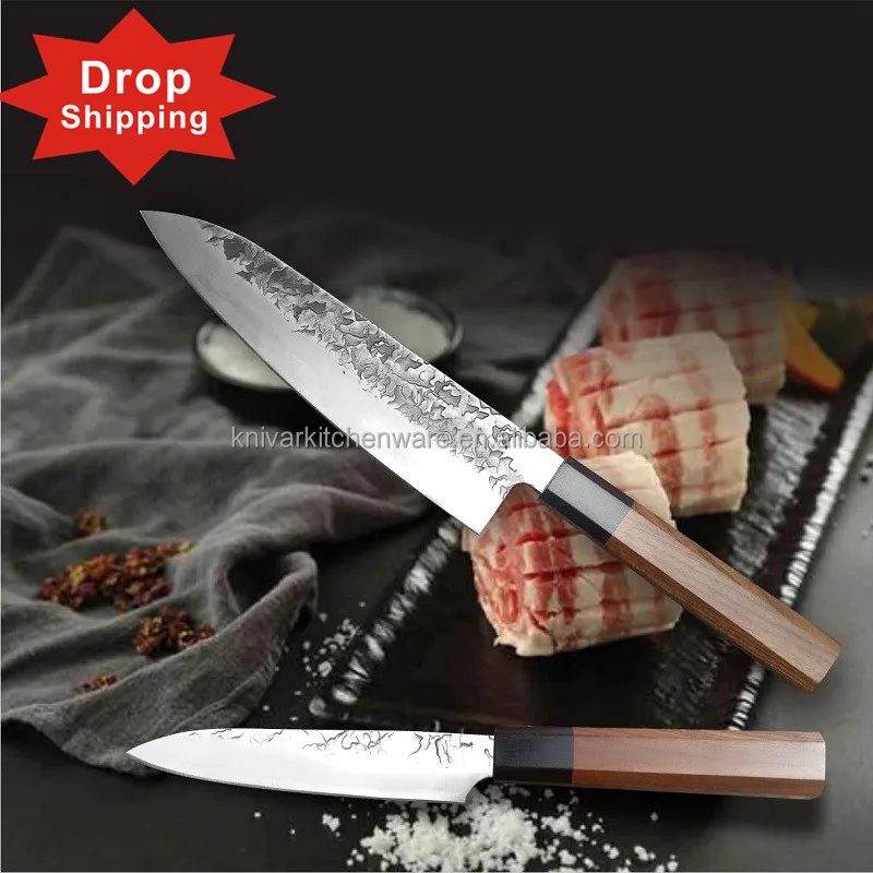 

Handmade high carbon steel forged rose wooden handle 2 pcs most-used Chef cleaver Super sharp cooking tools kitchen knife set, Silver
