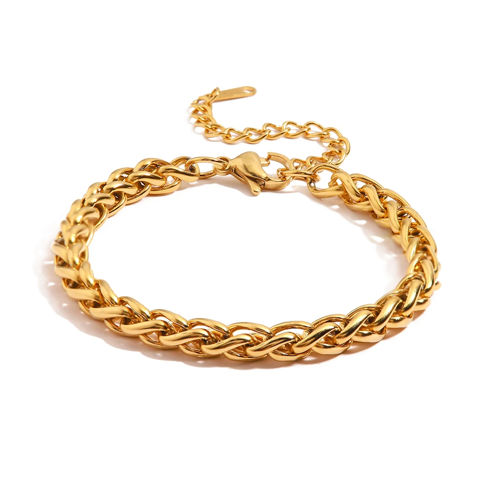 

New Trendy 18k Gold Plated Stainless Steel Jewelry Party Gift Waterproof Chunky Bracelet for Girls