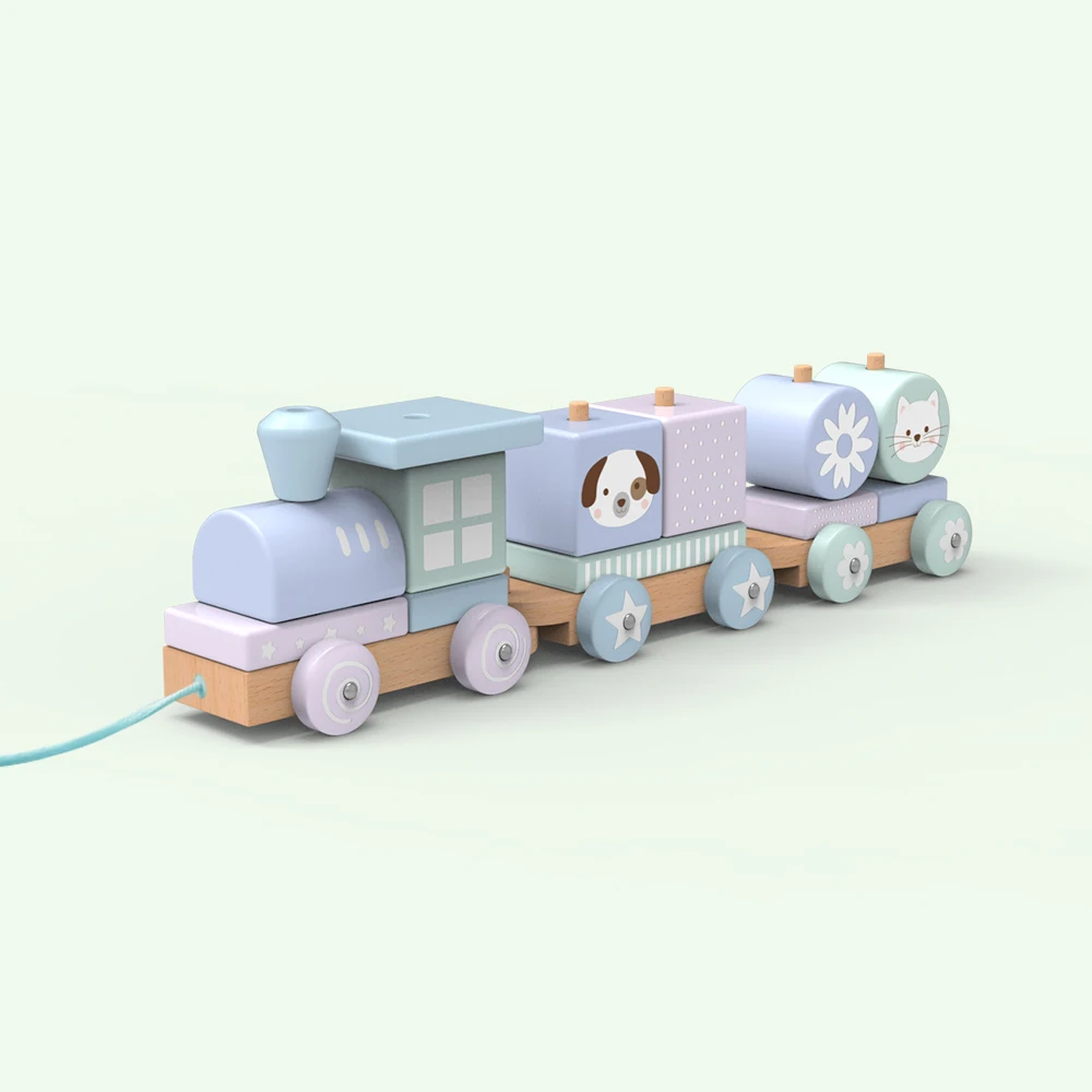 

New Arrival Kids Wooden Toy Train Pull Along Wooden Toy Wood Train Toy Set