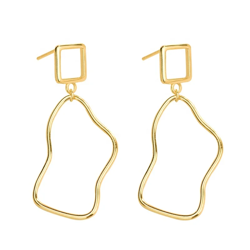 

EL30 Fashion Double Loop Drop Earrings For Women Irregular Dangle Earrings High Quality Statement Wedding Jewelry Wholesale