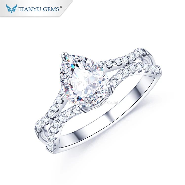 

Tianyu gems ladies gold finger ring cheap white gold material pear brilliant cut moissanite rings