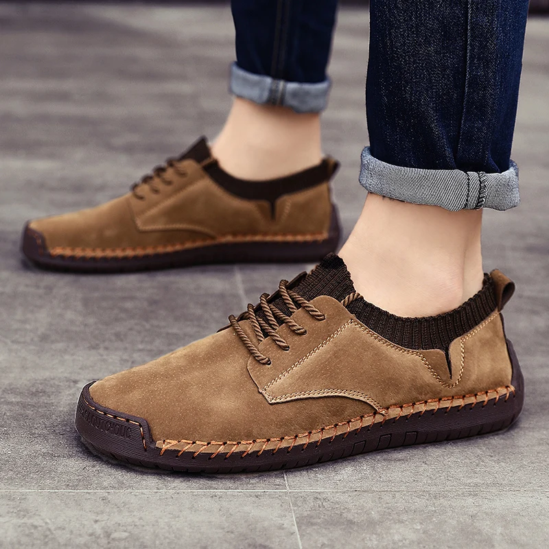 

Flat rubber sole comfortable men casual leather sock shoes in stock big size