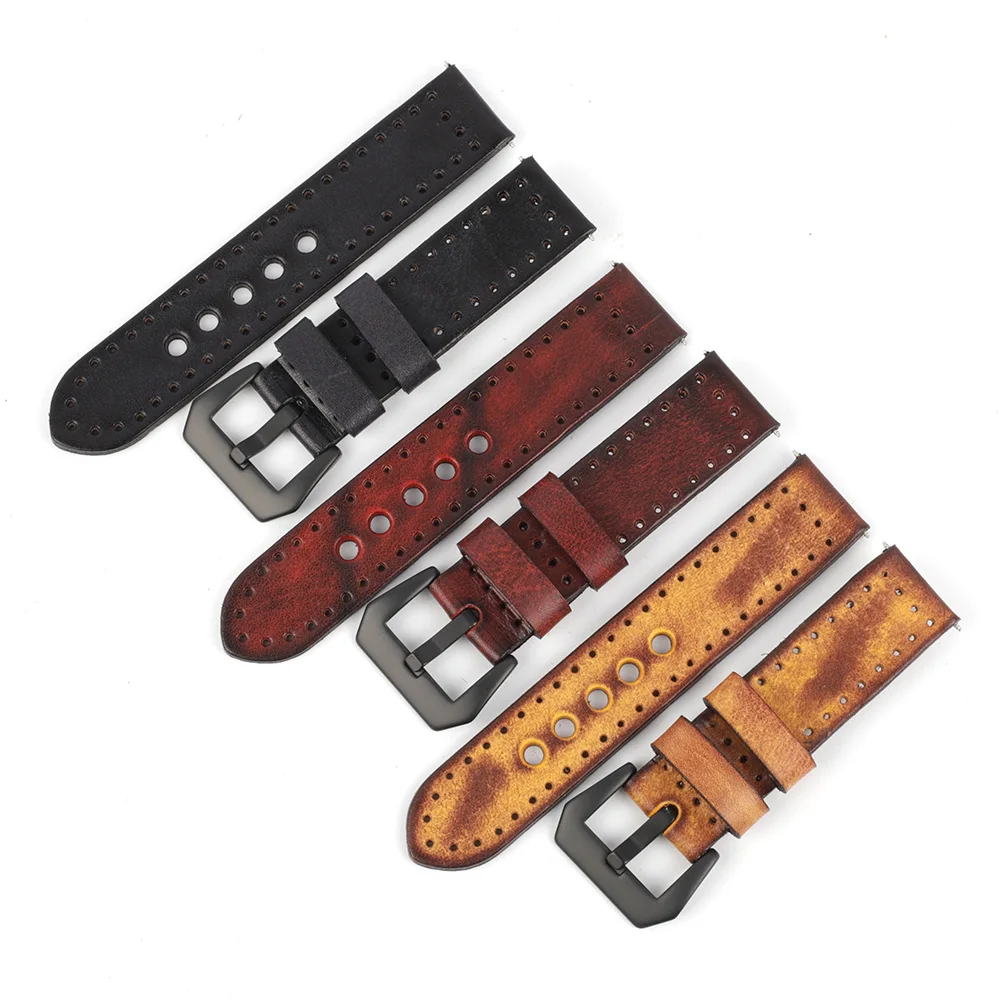 

New Arrival  Watch Accessories Watch Bands Retro Hand-stained Genuine Vegetable Tanned Leather Watch Straps