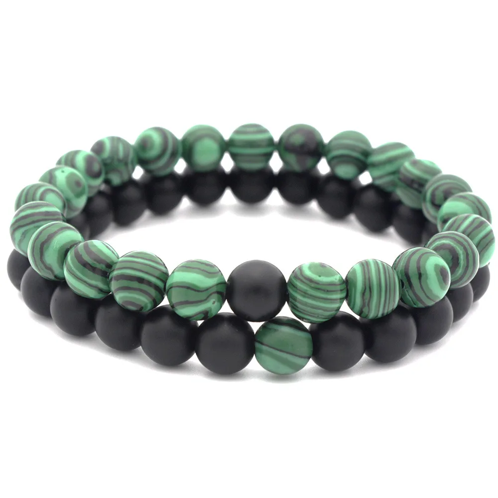 

2pcs set 8mm Matte Bead Yoga Beads Couple Distance Natural Stone Malachite Bracelet