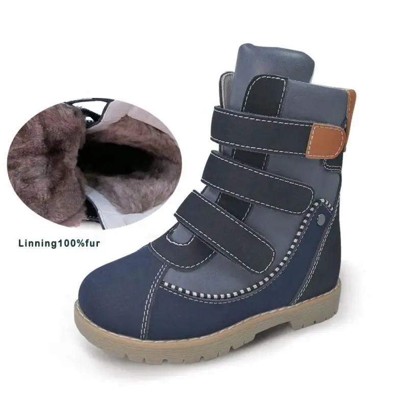 

Fashion Children winter warm fur boots rigid microfiber leather orthopedic shoes for kids boys and girls