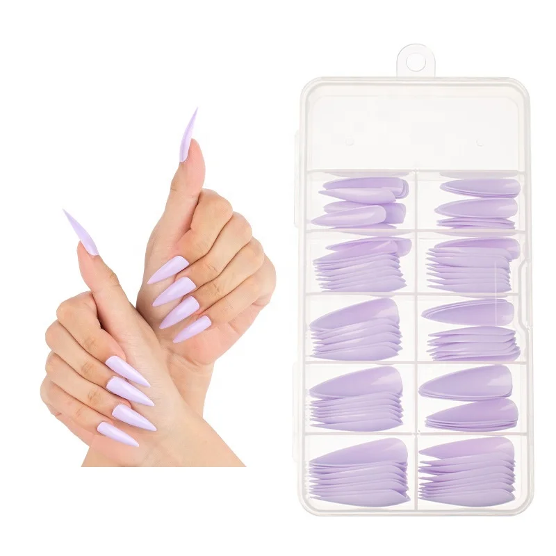 

New 100Pcs/Box False Manicure DIY Long Coffin Nails Flat Shape Nail Art Tips Natural Clear Full Cover False Nail Tips, Colorful