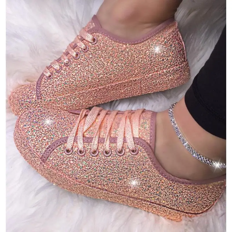 

Cheap high quality ladies glittering casual sports shoes fashion women's flat sequins bling trainers sneakers