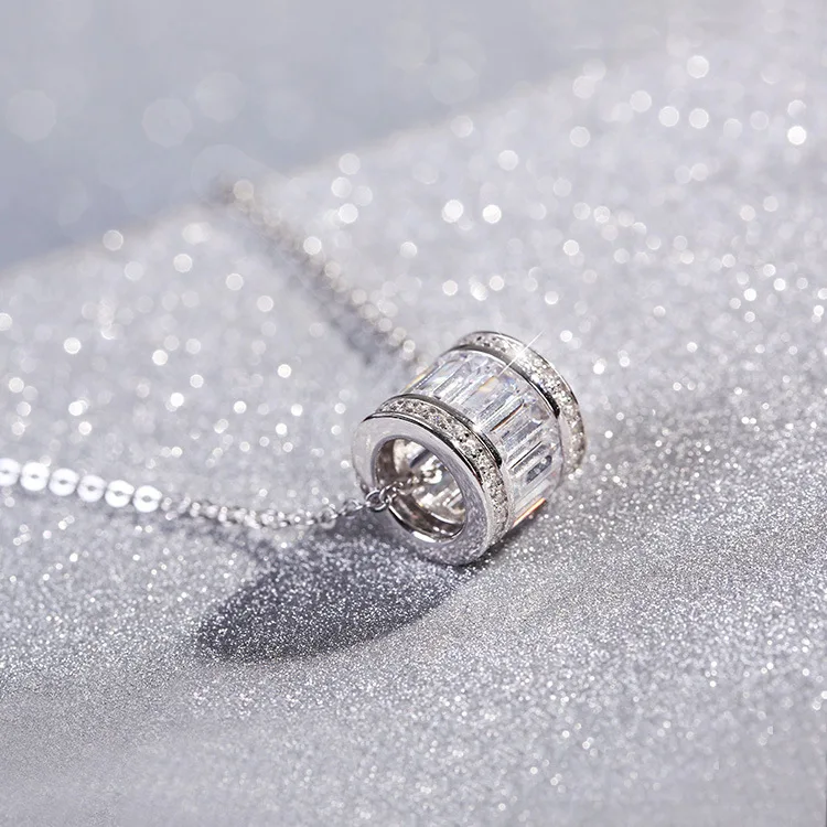 S925 Sterling Silver Necklace Wholesale Temperament Cylinder Diamond Necklace Korean Sterling Silver Jewelry