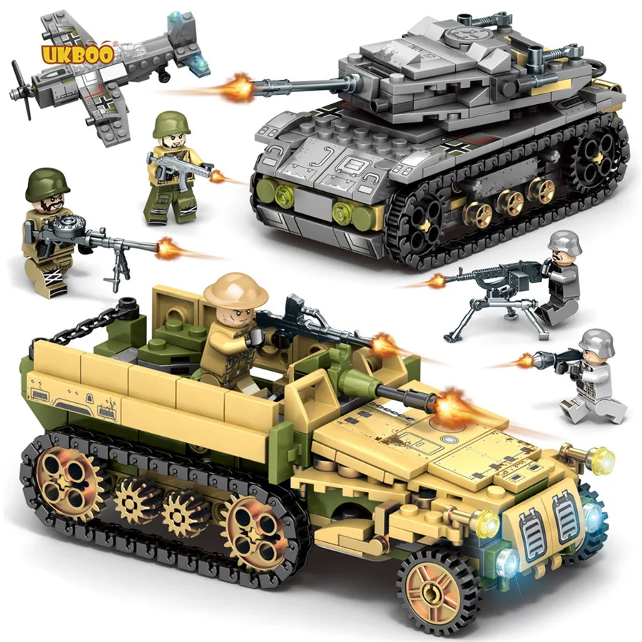 

UKBOO Free shipping 1061 pcs Main Battle Building Blocks Vehicles Army WW2 military tank