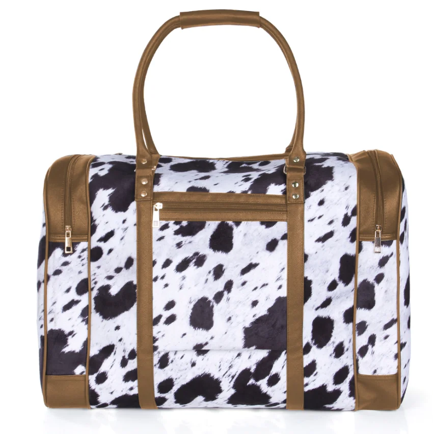 

Monogrammed Large Capacity Waterproof Travel Brown Cow Print Duffel Bag With Shoe Compartment