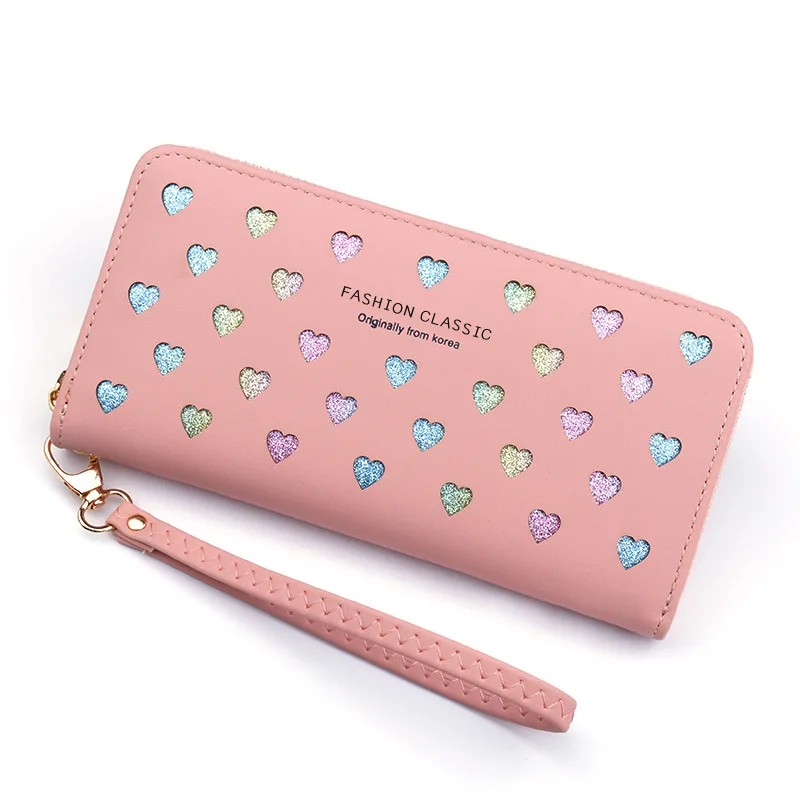 

2020 New Lady Wallet Female Long Zipper Fashion Soft Wallet Hollow Loving Heart Large Capacity Hand Cell Phone Bag