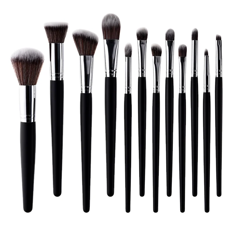 

6 colors ZNYBEAUTY 12pcs makeup brush set with colorful synthetic hair beauty makeup tools black wooden handle