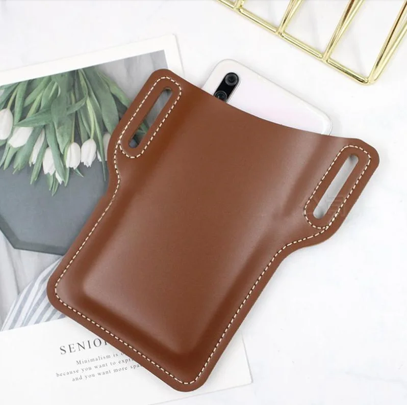 

2021 New Arrival Universal Brown Leather Waist Belt Loop Cellphone Phone Fashion Bag Phone Case Men Holster Bag, Custom