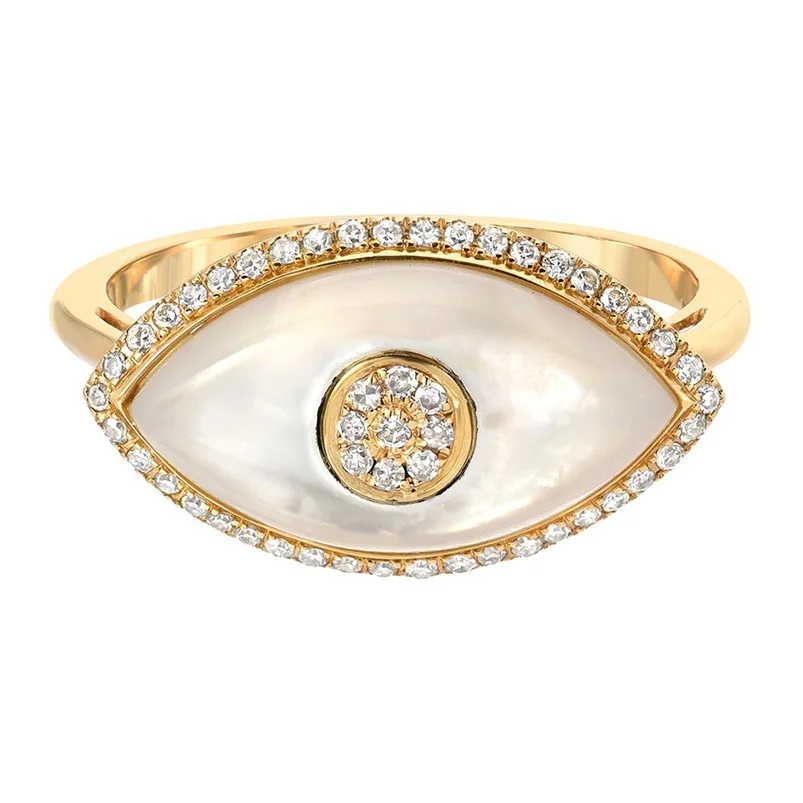 

Gemnel luxury 925 silver 18k gold vermeil diamond mother of pearl evil eye band rings women