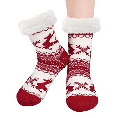 

Slipper Socks Soft Warm Fleece Lined Cozy Thick Winter Socks for Christmas, As pic