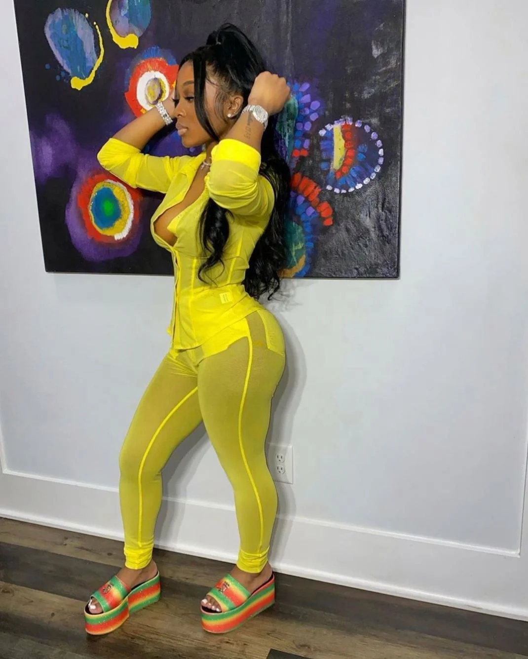 

Women Tracksuits Jogger Pant Sets 2020 Women Two Piece Set Mesh Clothing Outfits 2 Piece Pant Sets in Stock, Picture