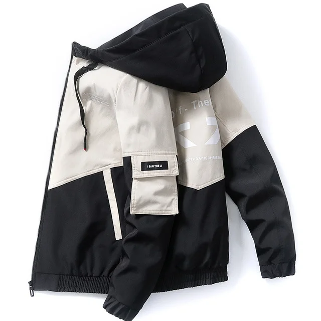 

autumn spring men's street windbreaker lapel hooded jacket hip-hop bomber jacket men